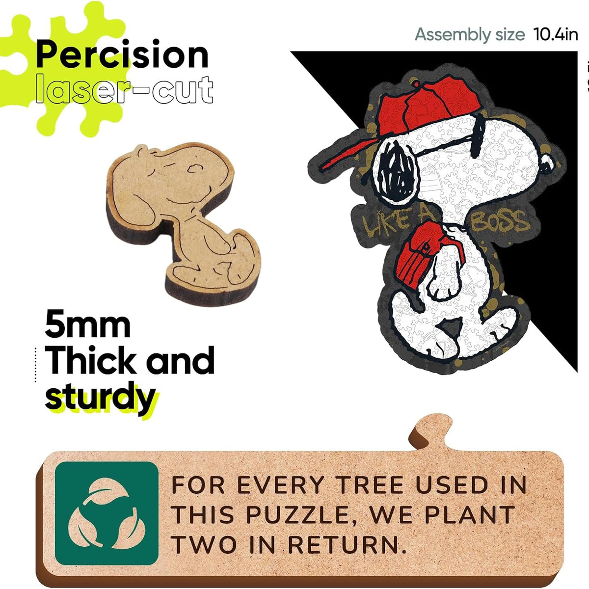 5mm thick and sturdy wooden snoopy puzzle