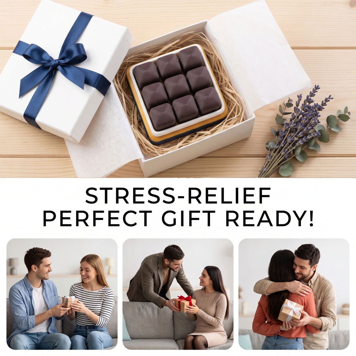 A boxed stress-relief gift