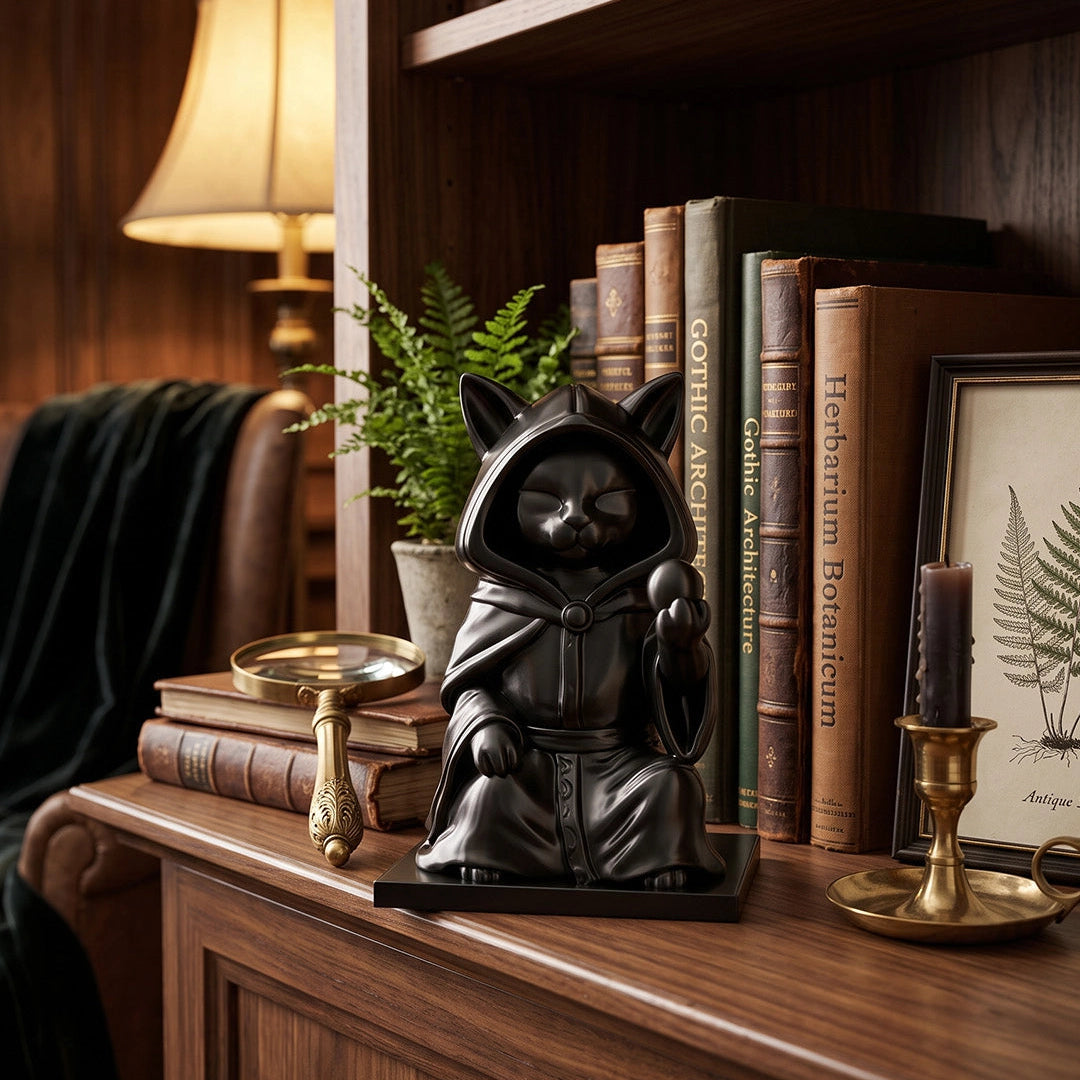 Black cat wizard 3d printed sculpture bookshelf decor