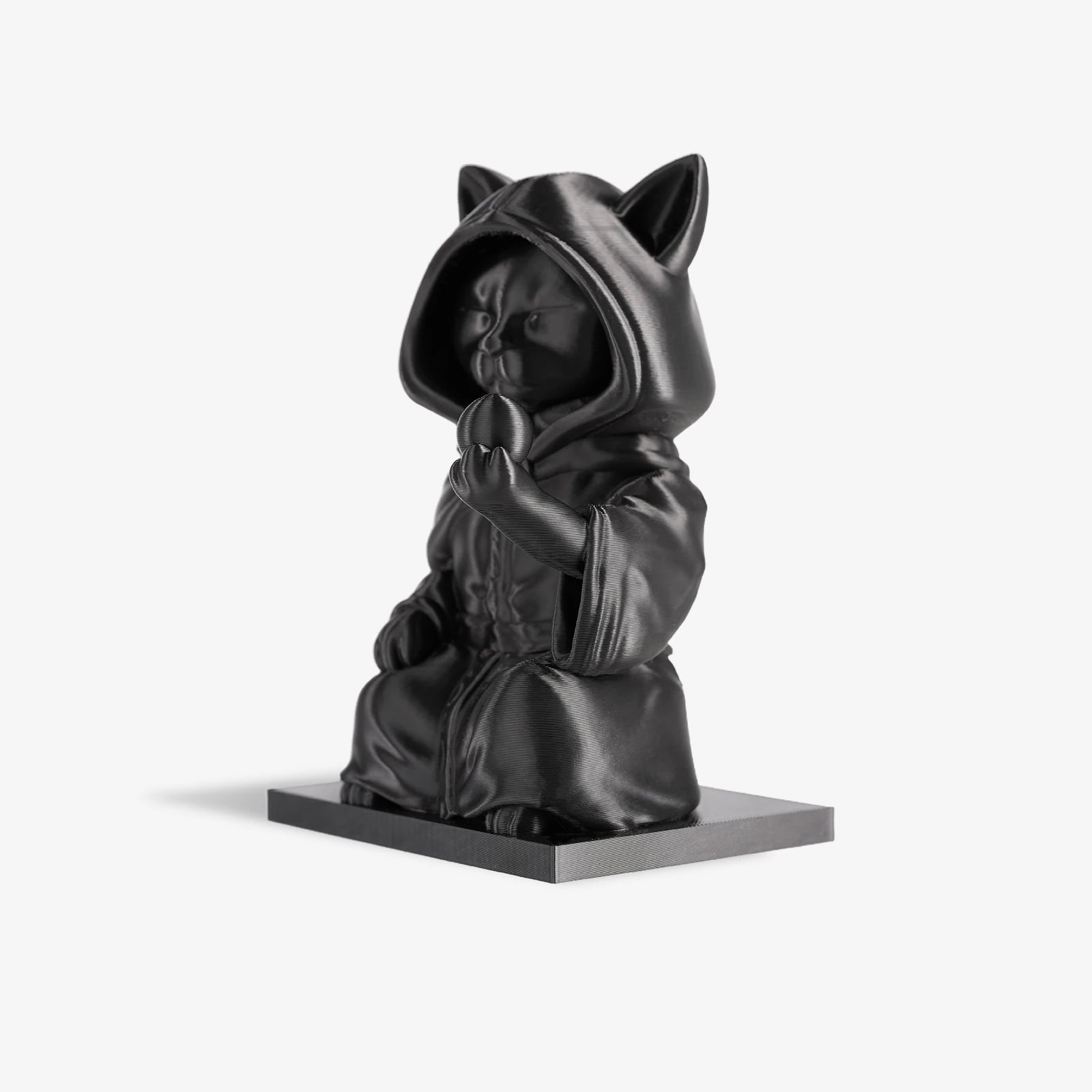 Black cat wizard 3d printed sculpture front view