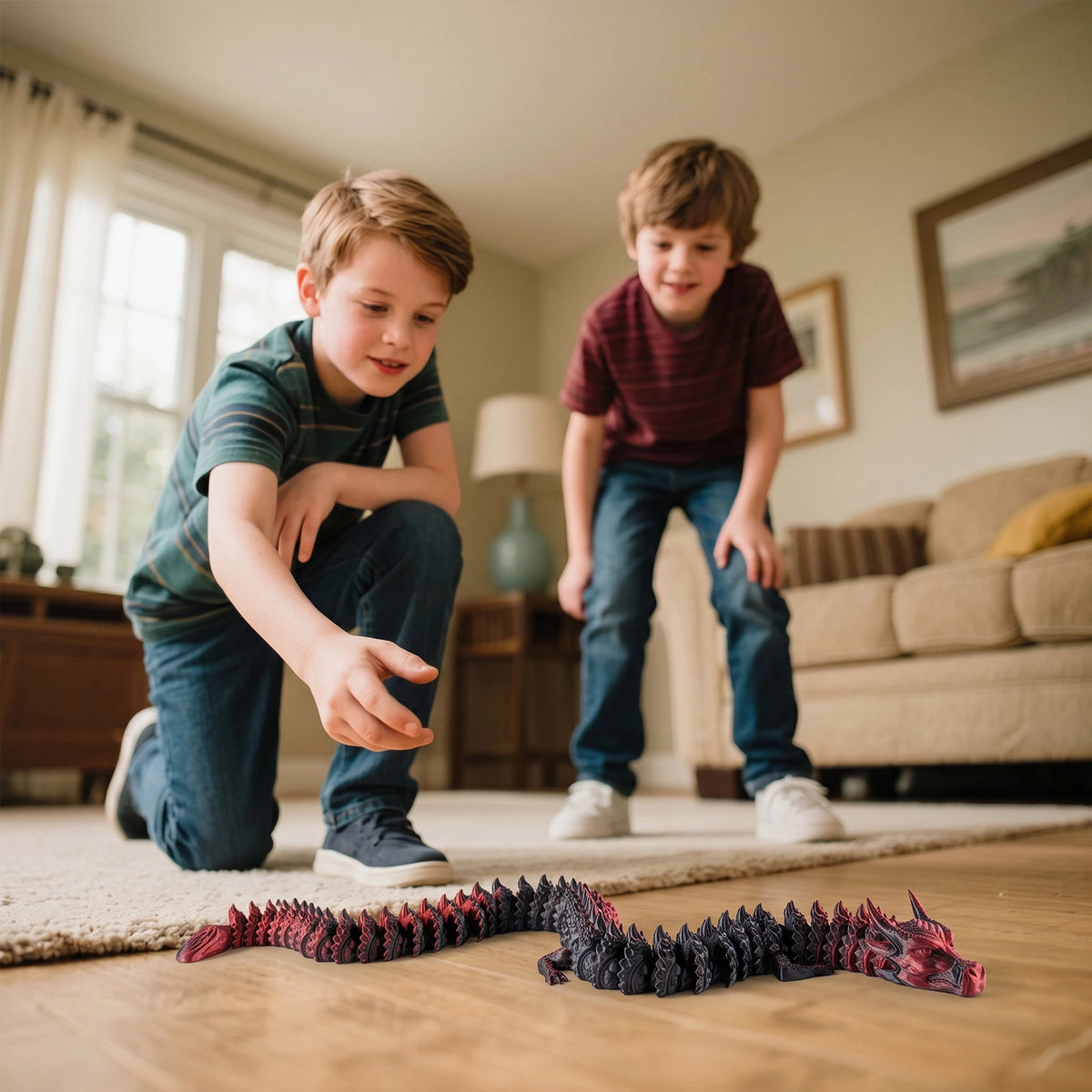 Kids playing with Nexbie 3D printed dragon toy