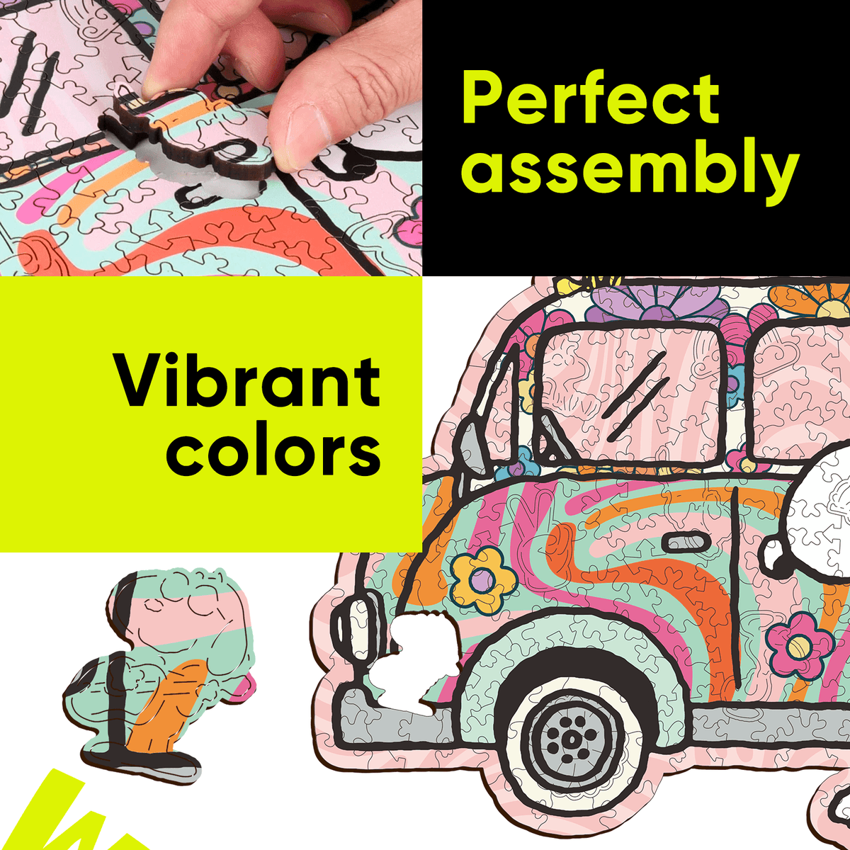 Snoopy hippie van puzzle vibrant colors detail