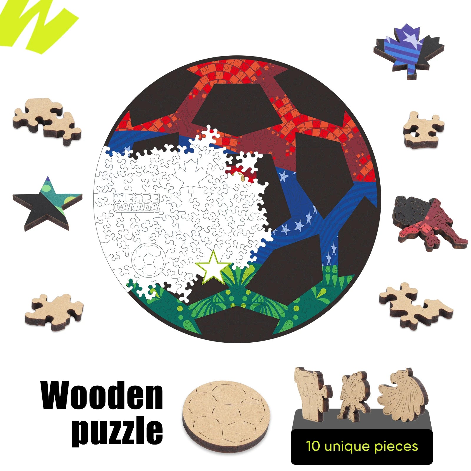 Unique wooden jigsaw puzzle piece shapes