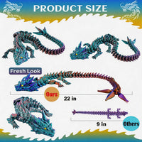 Colorful 3D printed articulated Dragon size chart
