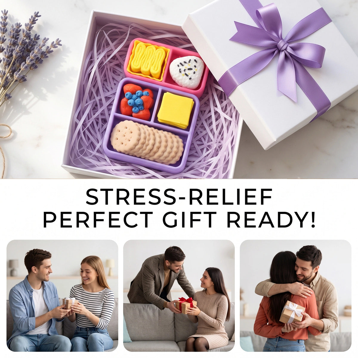 A gift set collage featuring a white gift box