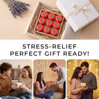 A gift set of tomato-shaped stress-relief chocolates