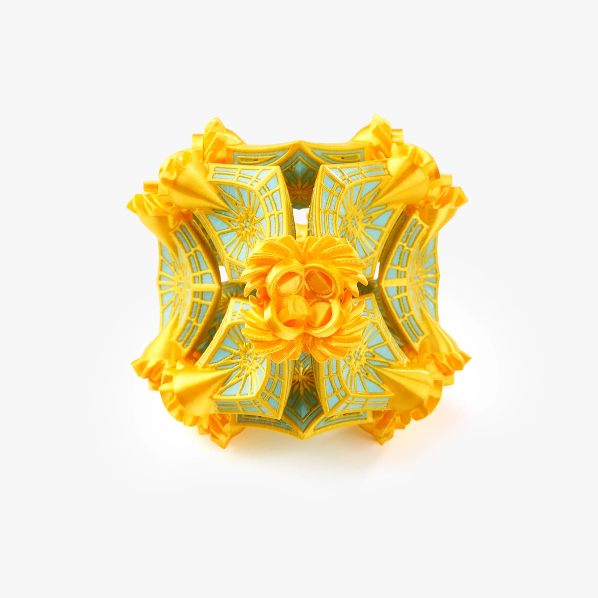 A highly detailed, symmetrical 3D geometric model