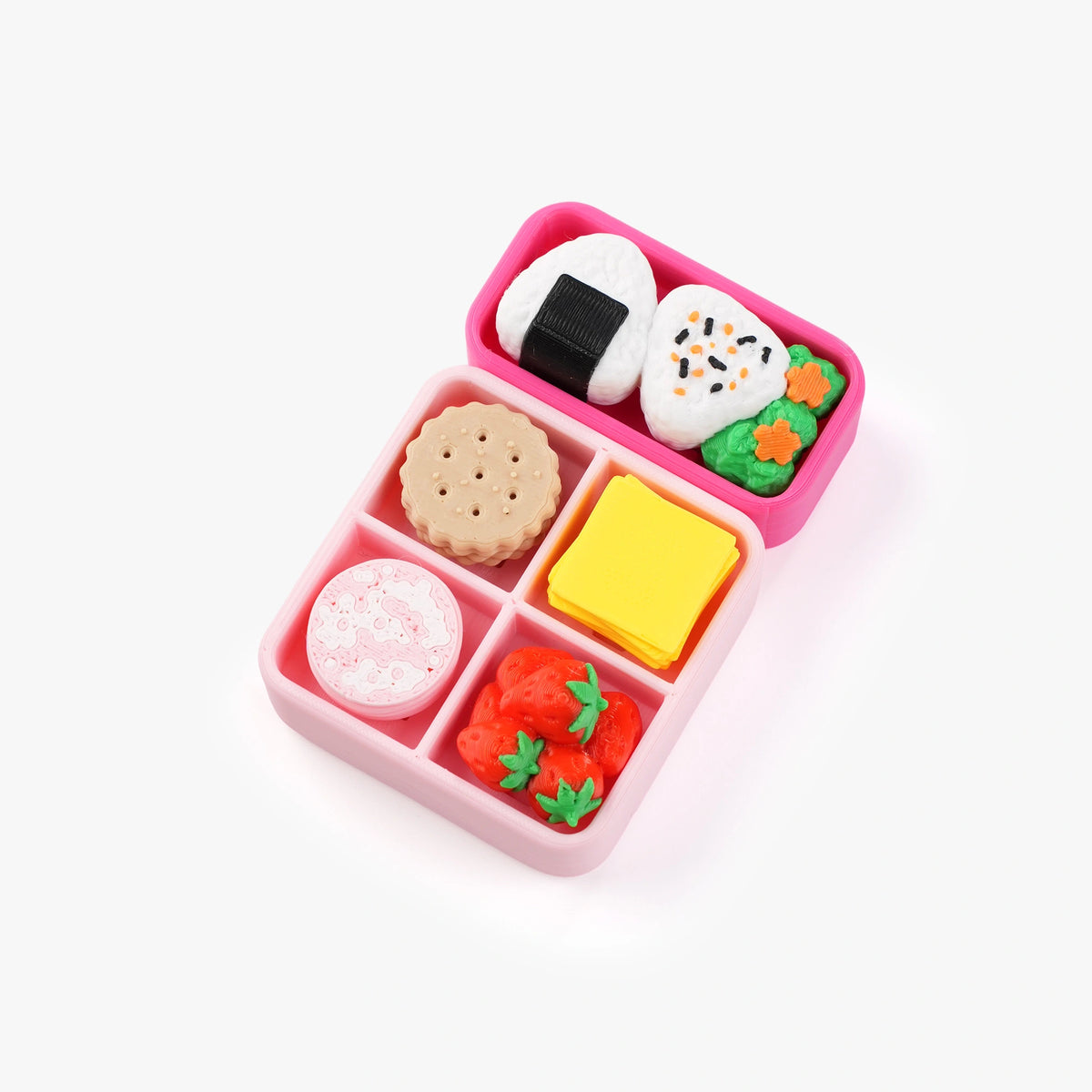 A pink plastic toy bento box