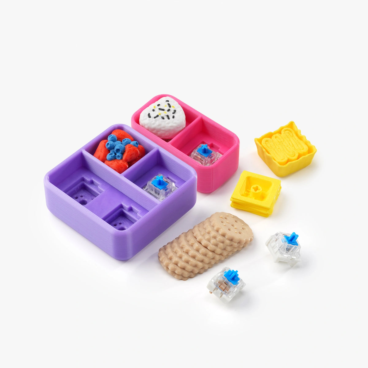 A set of colorful silicone bento box accessories