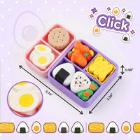 A toy bento box set with a purple main compartment and a pink side compartment