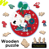 A wooden puzzle set