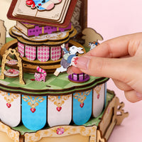 Alice's Wonderland DIY Music Box 3D wooden puzzle rabbit figure detail