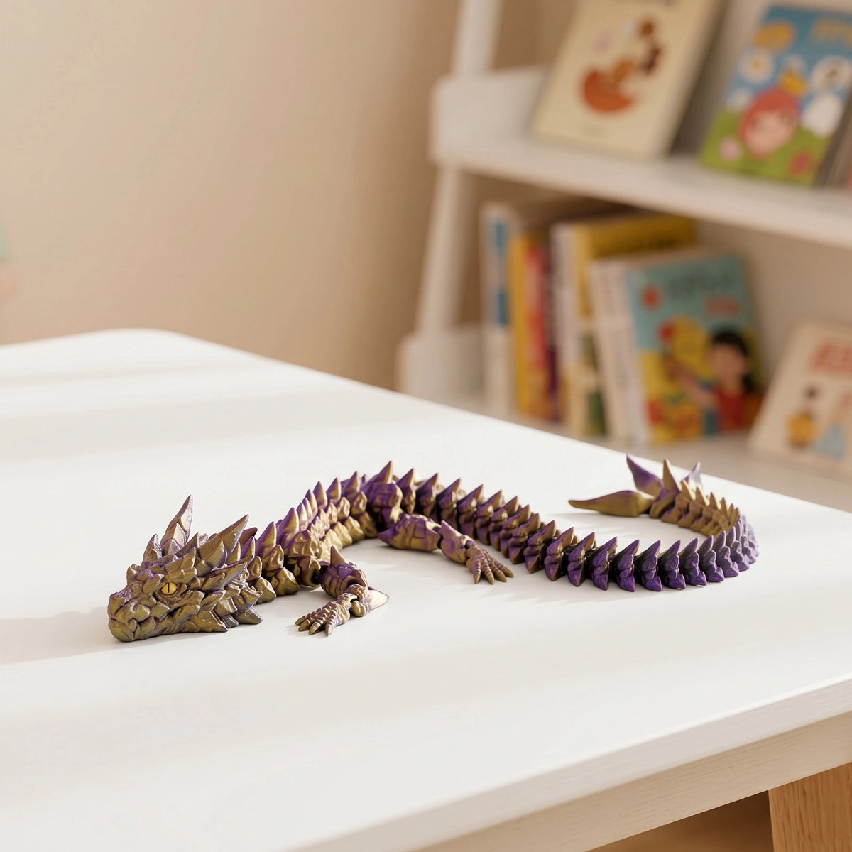 Articulated dragon displayed on a desk