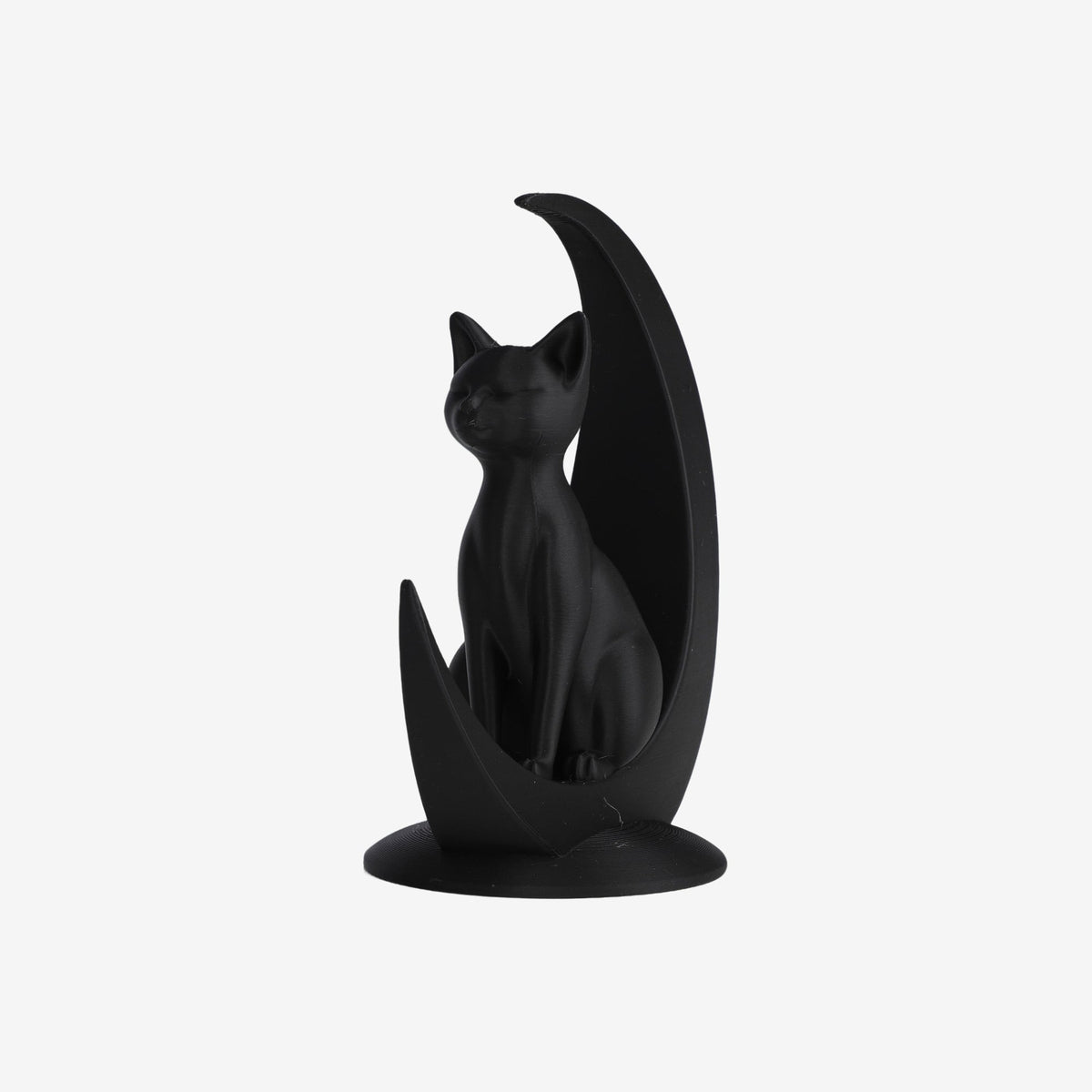 Black Minimalist Cat sitting on crescent moon