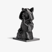 Black cat wizard 3d printed sculpture front view
