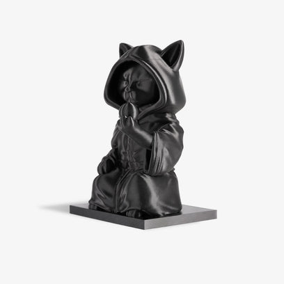Black cat wizard 3d printed sculpture front view