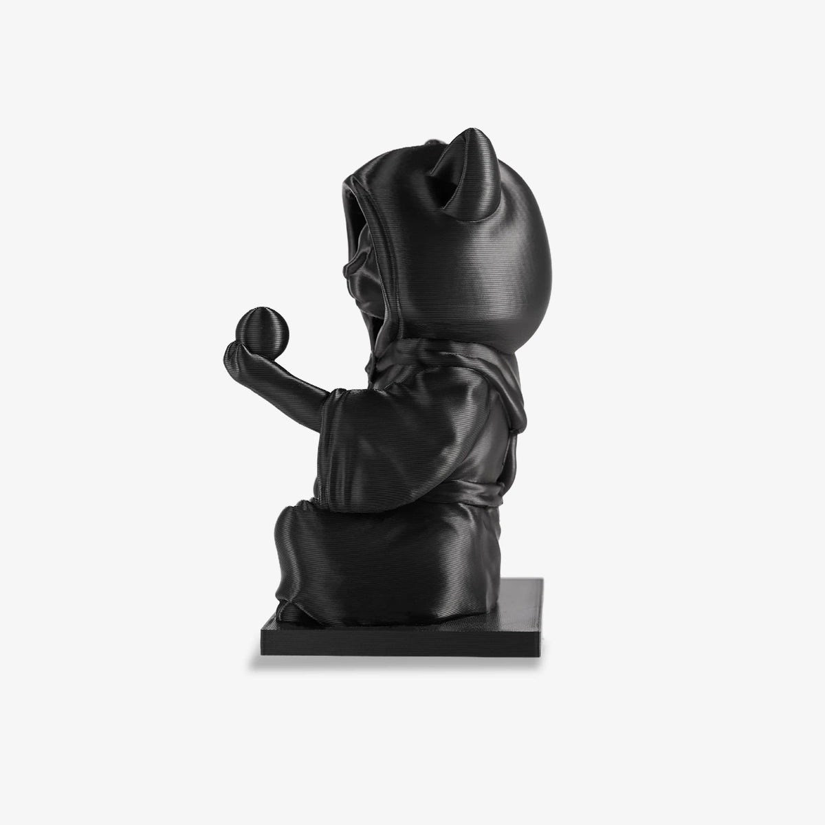 Black cat wizard 3d printed sculpture side view