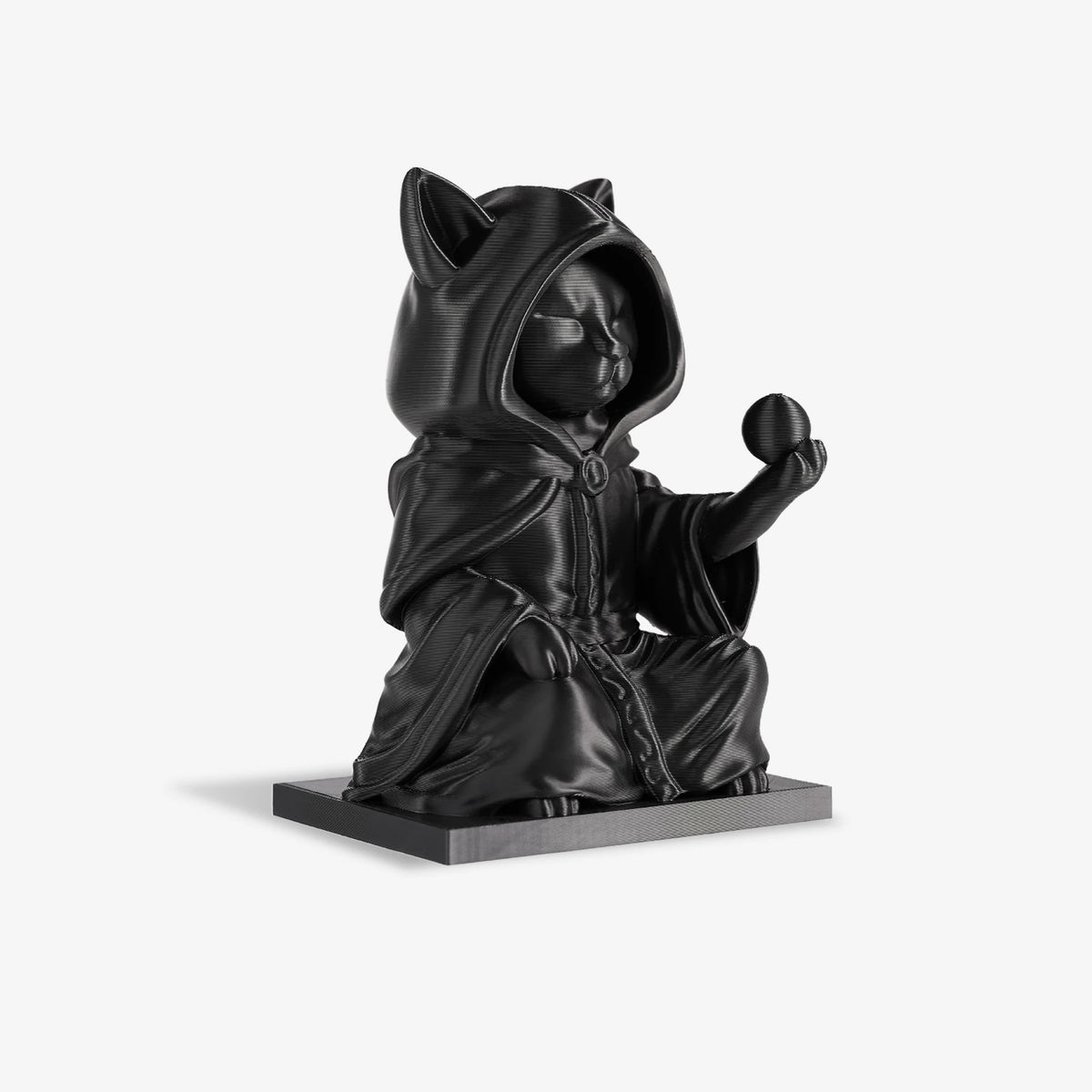 Black cat wizard 3d printed sculpture side view