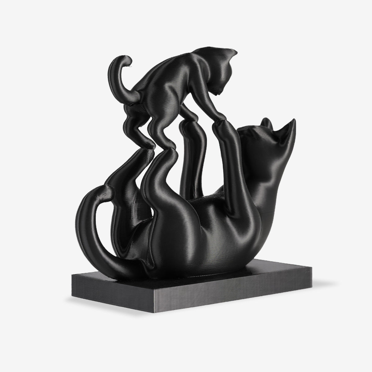 Playful Cat and Kitten 3D Printed Figurine side angle