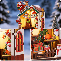 Christmas House Fridge Magnet 3D wooden puzzle close-up details