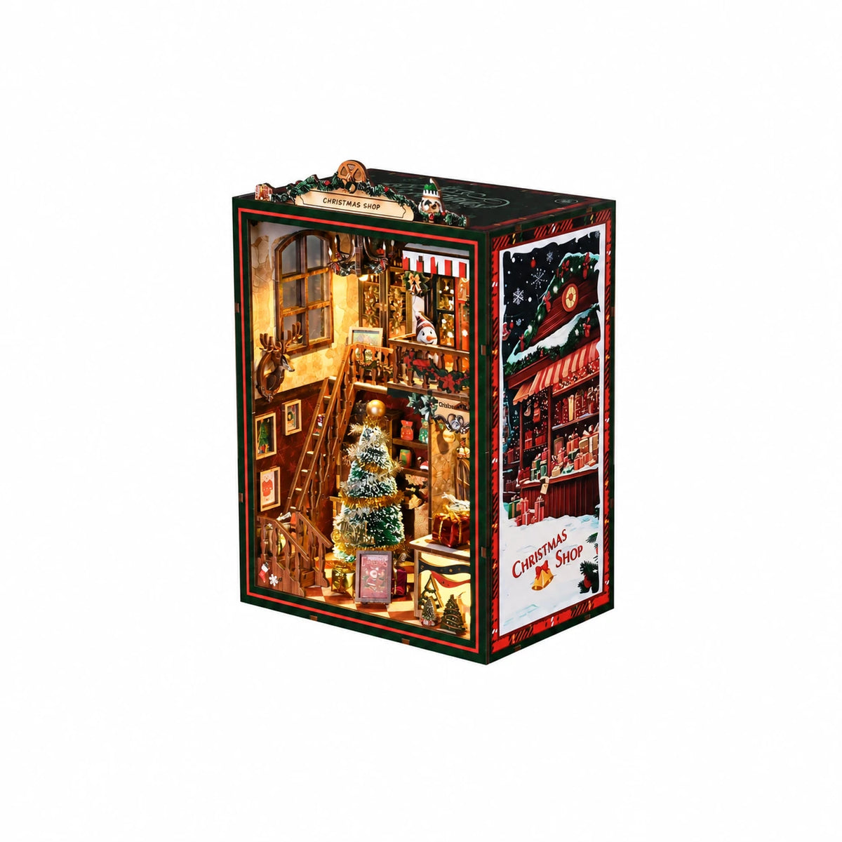 Christmas Shop Music Box 3D wooden puzzle three-quarter view