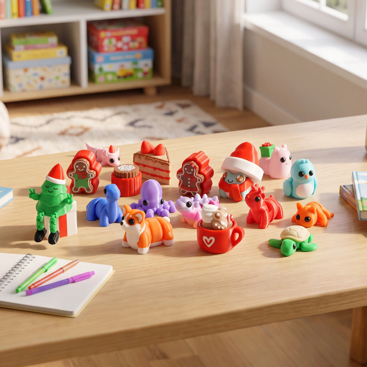 A group of Christmas-themed toy figurines