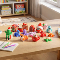 A group of Christmas-themed toy figurines