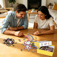 Couple assembling Snoopy wooden puzzle gift