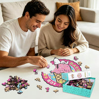 Couple building Snoopy ice cream wooden puzzle