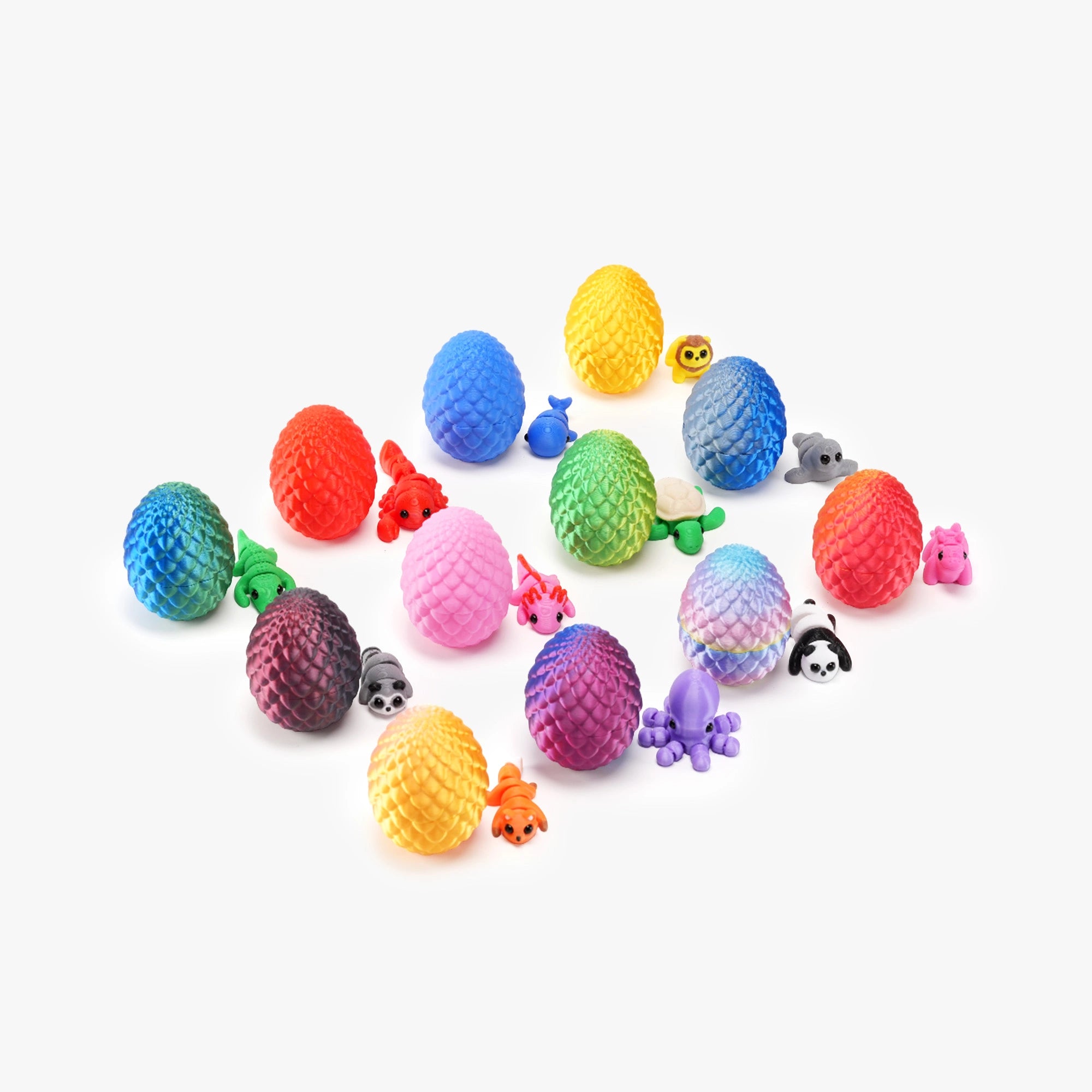 A collection of eggs and toys