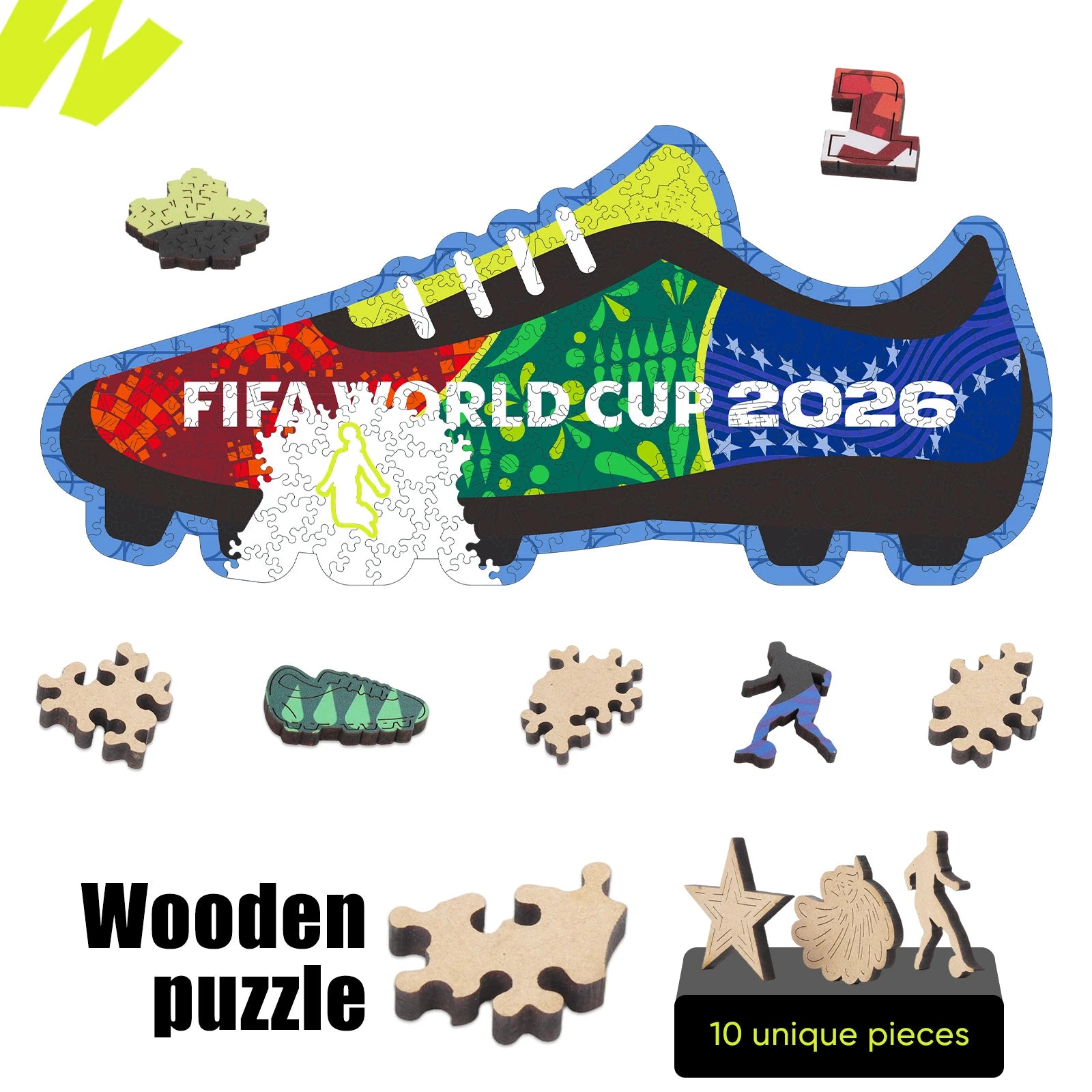 FIFA World Cup 2026 wooden puzzle shaped like a soccer shoe