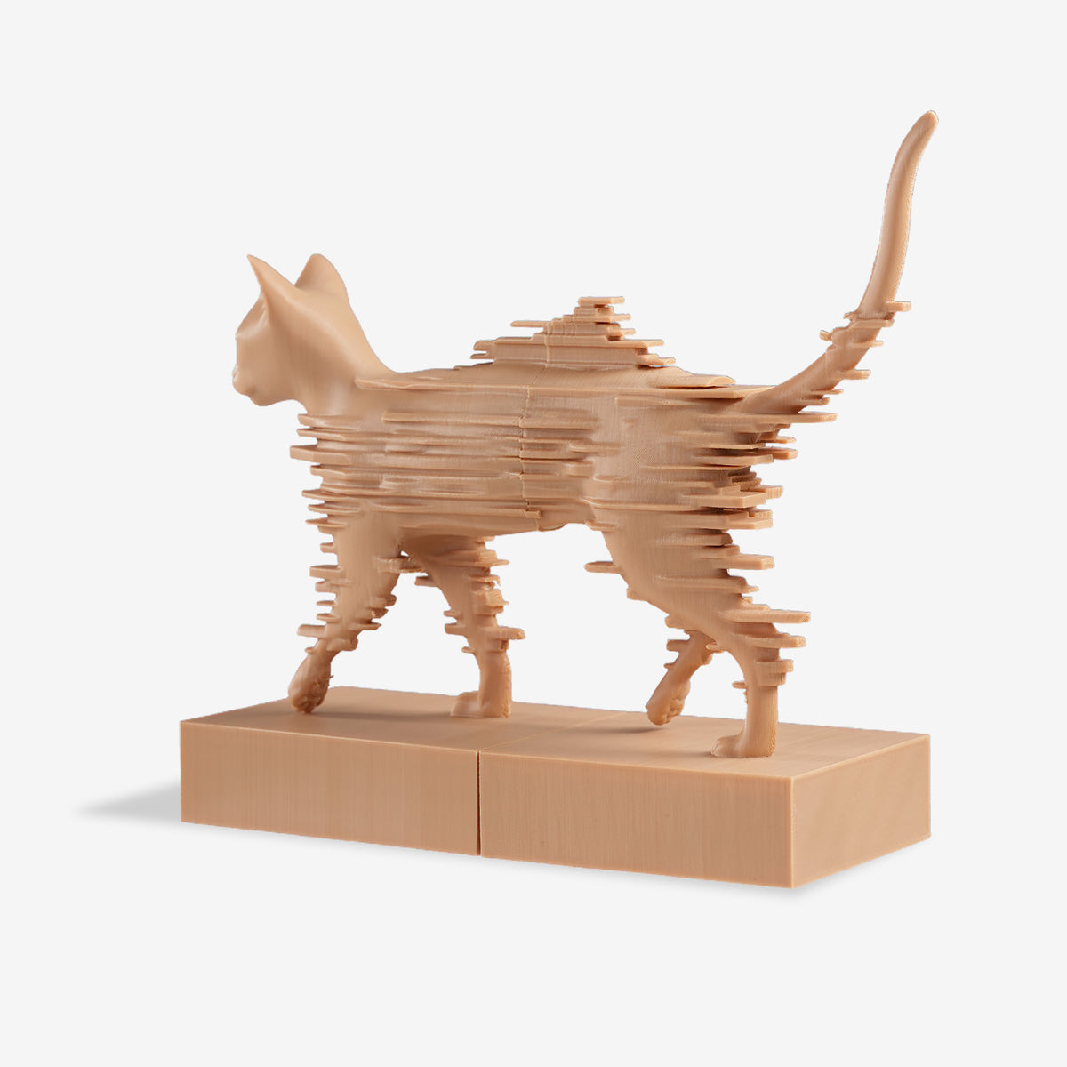 Back view of Glitchy Cat 3D printed sculpture