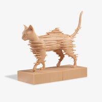 Gold Glitchy Cat 3D printed sculpture on stand