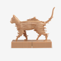 Side view of Gold Glitchy Cat 3D printed sculpture