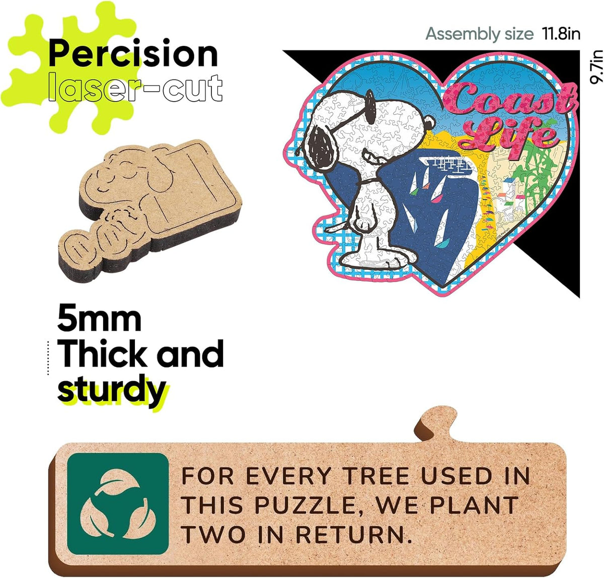5mm thick laser-cut Snoopy wooden puzzle pieces