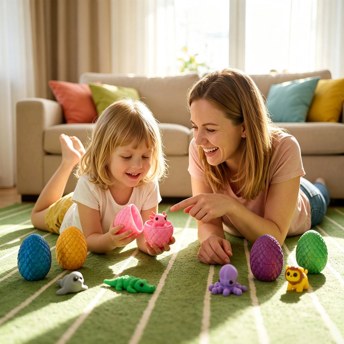 play toy sea creatures and egg-shaped toys