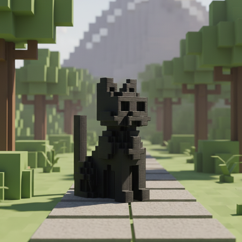 Retro Pixel Cat in a pixelated forest setting