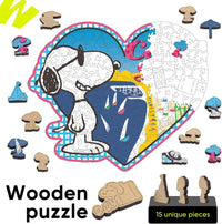 15 unique shaped Snoopy character puzzle pieces