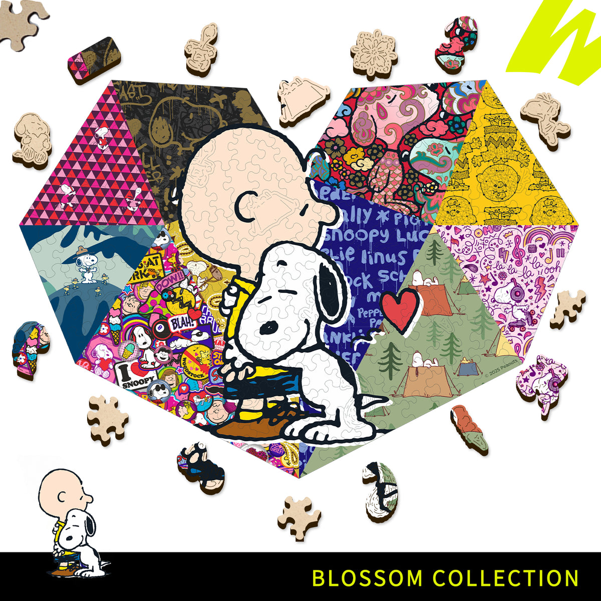 Snoopy heart wooden puzzle blossom collection design