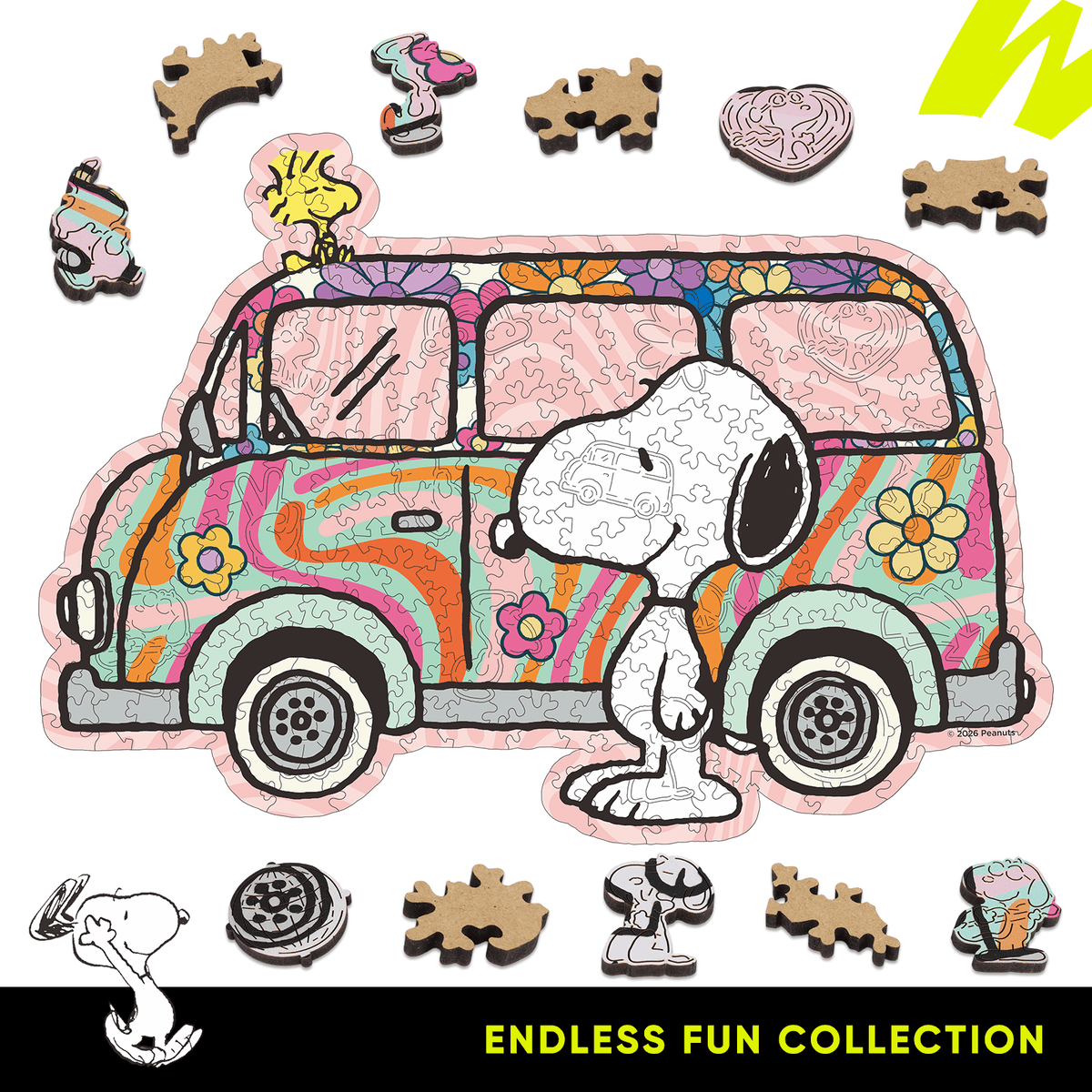 Snoopy van puzzle vibrant colors assembly detail