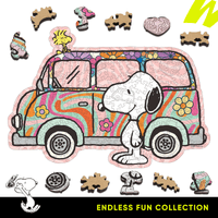 Snoopy van puzzle vibrant colors assembly detail