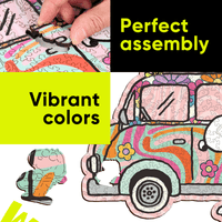 Snoopy hippie van puzzle vibrant colors detail