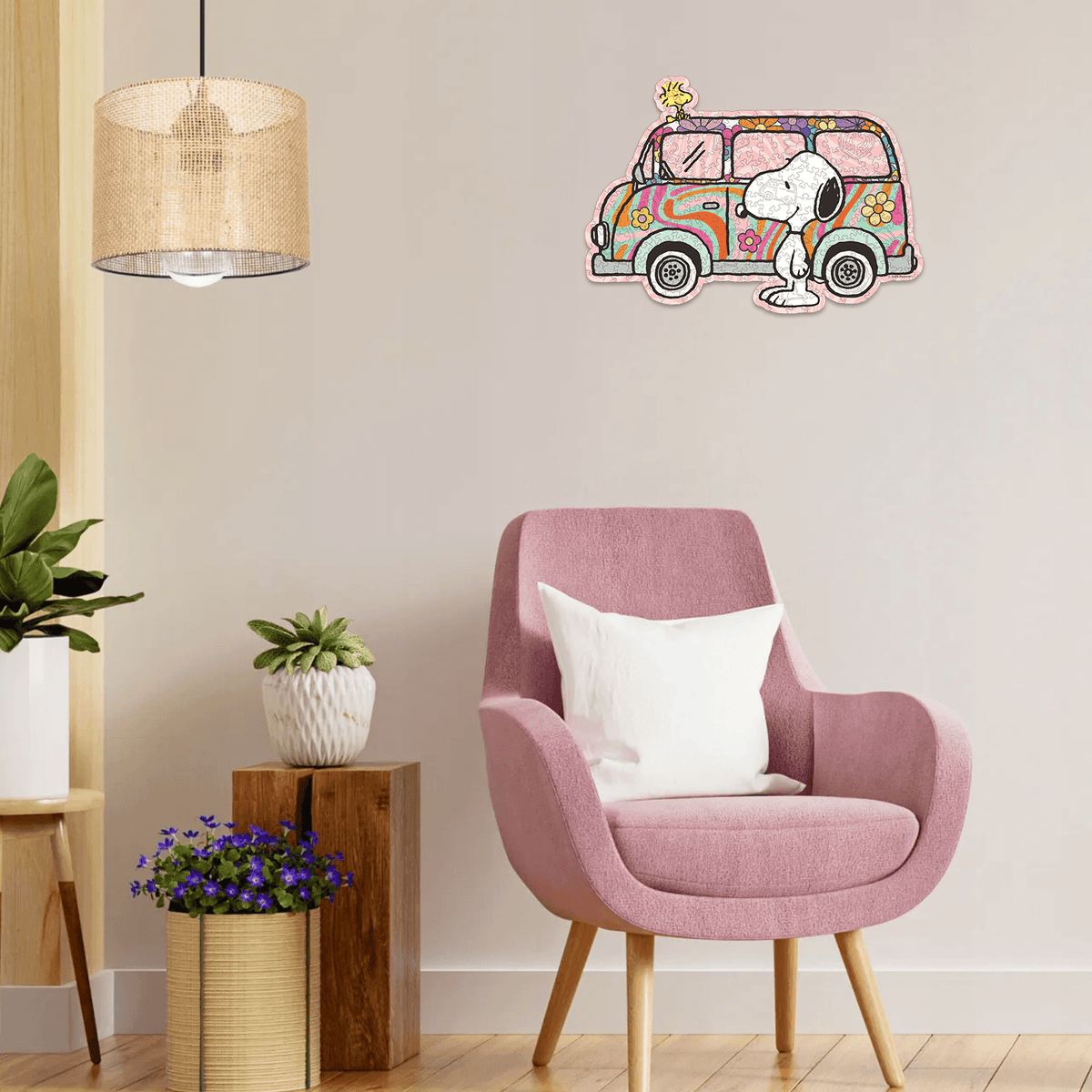Snoopy retro van wooden puzzle wall decor home