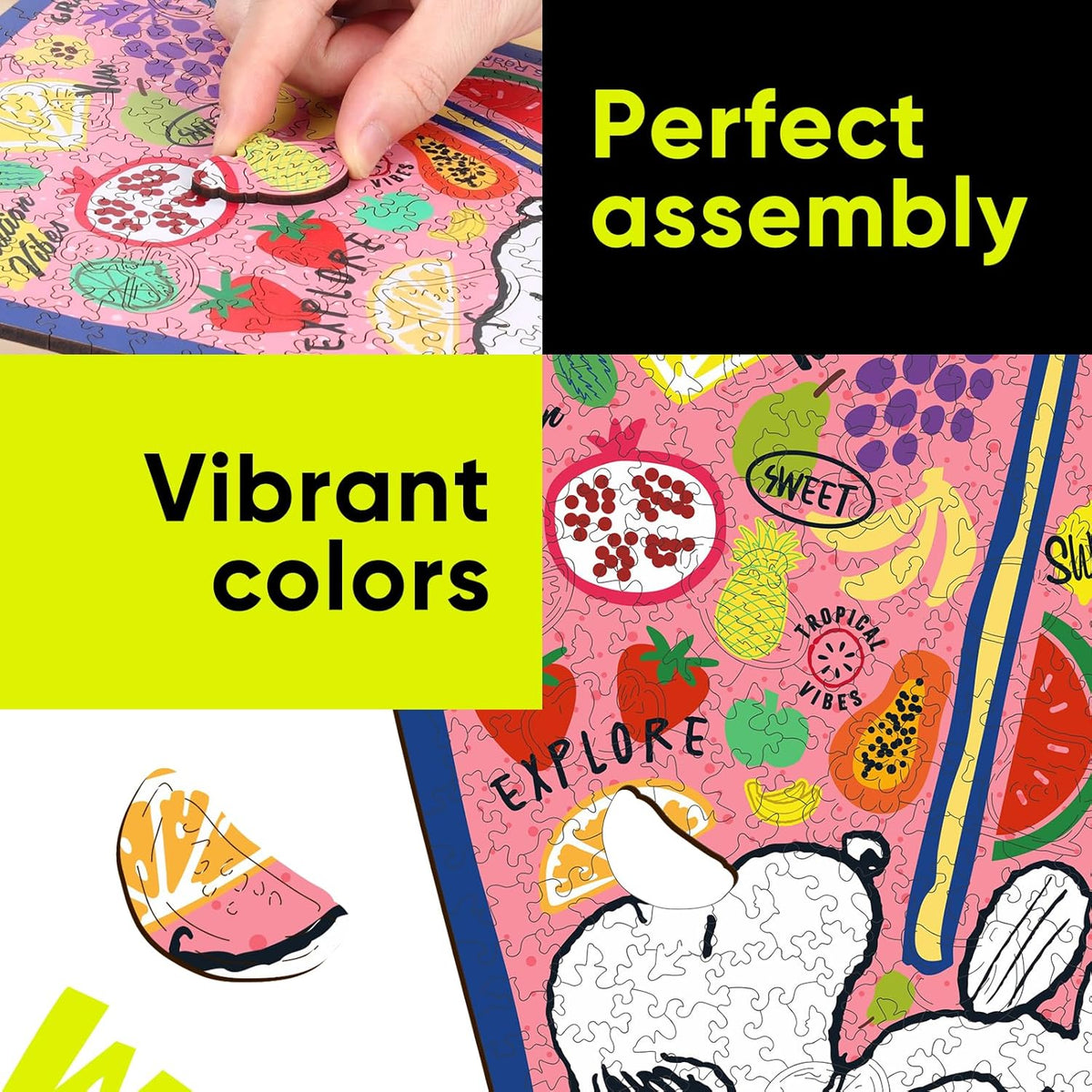 Vibrant colors on Snoopy wooden jigsaw puzzle